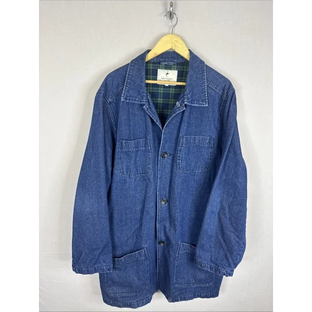 Lee Valley Denim Chore Coat Men 3XL XXXL Blue Jean Jacket Plaid Lined Workwear - Picture 1 of 7